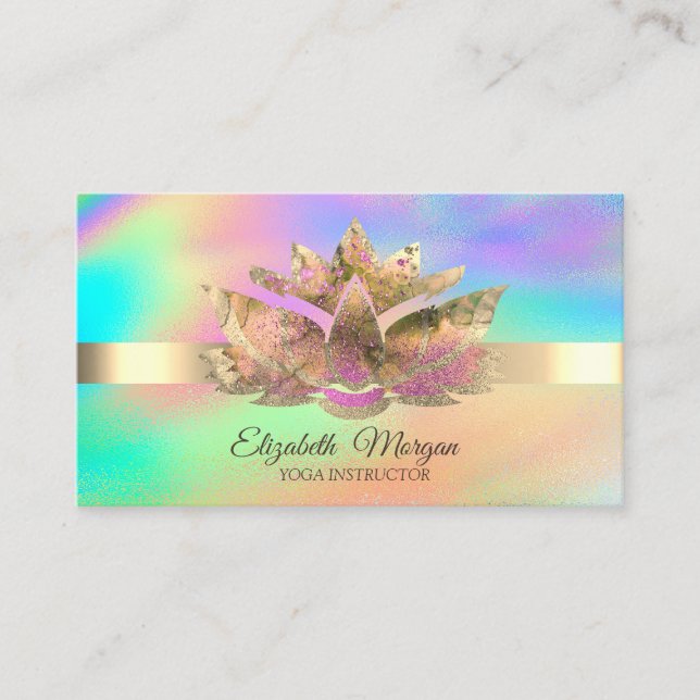 Carte De Visite Elégant arc-en-ciel Holographique, Lotus Or (Devant)