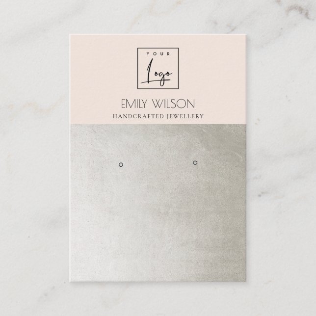 CARTE DE VISITE ÉLÉGANT ARGENT BLUSH ROSE LOGO EARRING AFFICHAGE (Devant)
