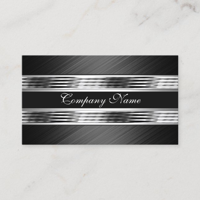Carte De Visite Elégant Argent Chrome Métal Noir 2 (Devant)