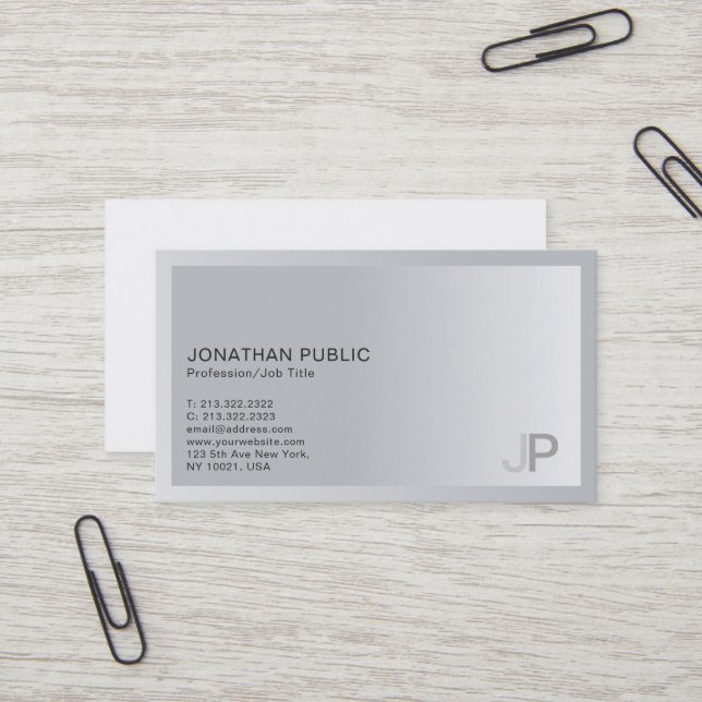 Carte De Visite Élégant Argent moderne Monogramme professionnel Pl (Devant/Arrière en situation)