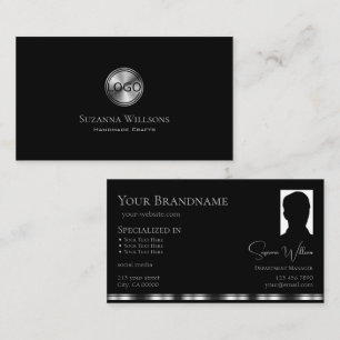 Carte De Visite Elégant argent noir clair avec logo et photo