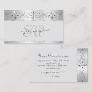 Carte De Visite Élégant Argent Orné Diamètre Étincelant Initiales