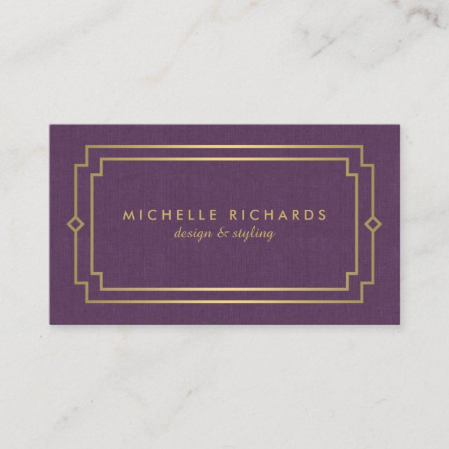 Carte De Visite Elégant Art Déco Professionnel Purple/Or (Devant)