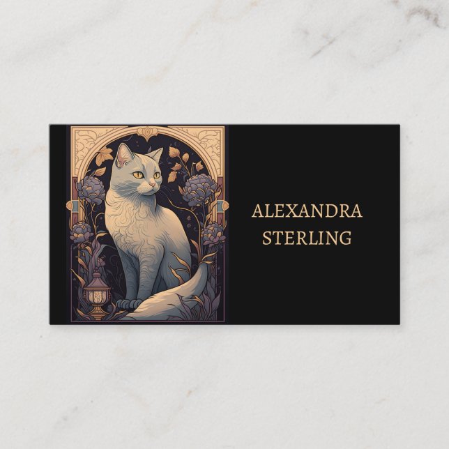 Carte De Visite Elégant Art Nouveau ivoire Feline Personnalisé (Devant)