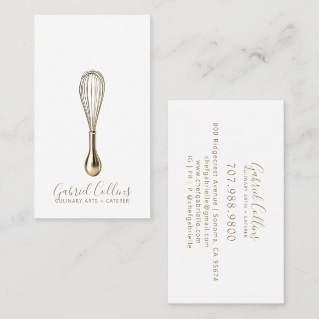 Carte De Visite Elegant Baker Caterer Gold Whisk  (Devant / Derrière)