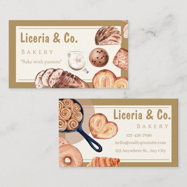 Carte De Visite Elegant Bakery Business Card – Custom Contact Card (Devant / Derrière)