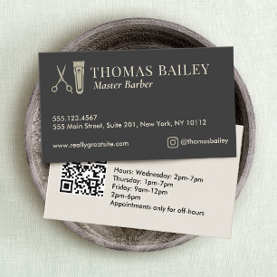 Carte De Visite Élégant Barber Buzzer et Ciseaux QR