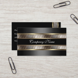 Carte De Visite Élégant Beige Argent Chrome Métal Noir