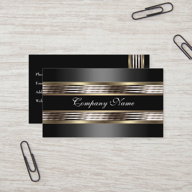 Carte De Visite Elégant Beige Argent Chrome Métal Noir (Devant/Arrière en situation)