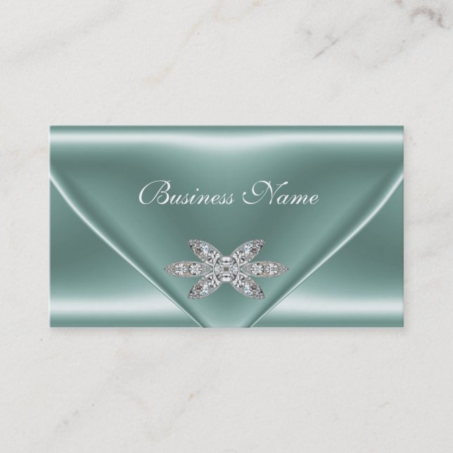 Carte De Visite Élégant bijou diamant d'argent vert Mint (Devant)