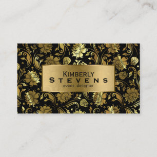 Carte De Visite Elegant Black And Gold Floral Damas