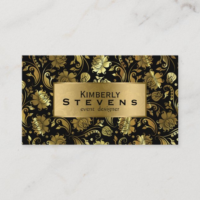 Carte De Visite Elegant Black And Gold Floral Damas (Devant)