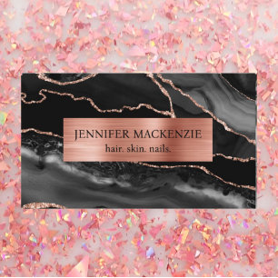 Carte De Visite Elégant Black et Rose Gold Agate Luxe