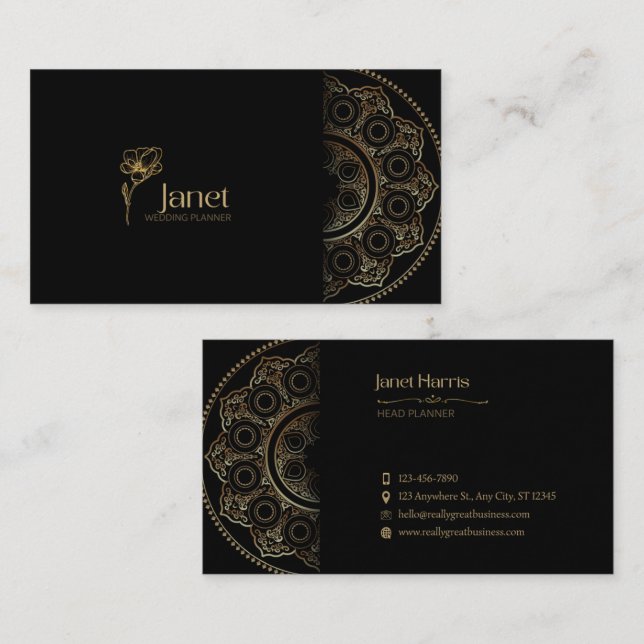 Carte de visite élégant Black Gold (Devant / Derrière)