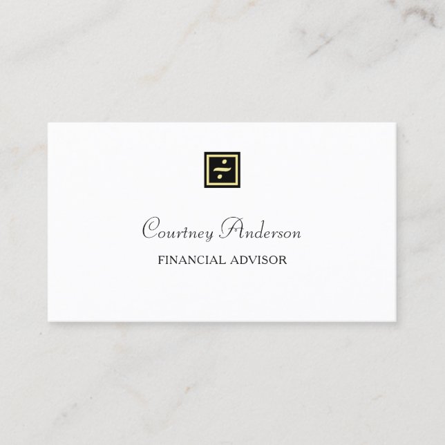 Carte De Visite Élégant Black Gold Division Logo Conseiller financ (Devant)