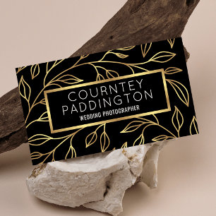 Carte De Visite Élégant Black & Gold Floral Moderne Professionnel