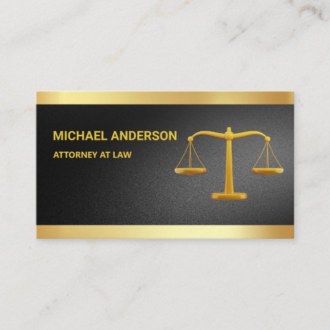 Carte De Visite Elégant Black Gold Justice Scale Avocat Procureur (Devant)