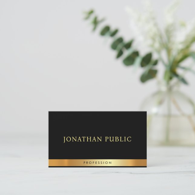 Carte De Visite Élégant Black Gold Modèle professionnel moderne (Debout devant)