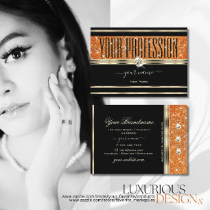 Carte De Visite Elégant Black Gold Orange Sparkle Parties scintill