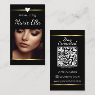 Carte De Visite Elégant Black Golden Heart Photo QR Code Modèle