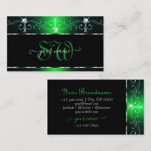 Carte De Visite Élégant Black Green Ornate Bijoux étincelants Mono