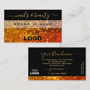 Carte De Visite Élégant Black Orange Gold Sparkle Parties scintill