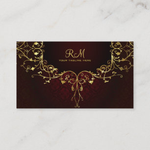 Carte De Visite Elégant Black Red & Gold 2 Vintage Lace Frame