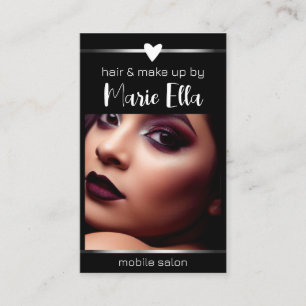 Carte De Visite Elegant Black Silver Lines Photo QR Code Modèle