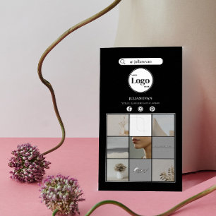 Carte De Visite Élégant Black Social Media Instagram Photo Collage