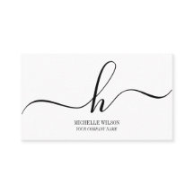 Elegant Black White Monogram Initial Script Name 