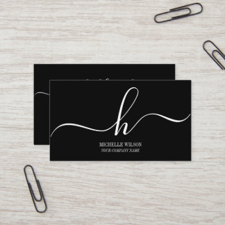 Carte De Visite Elegant Black White Monogram Initial Script Name 