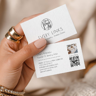 Carte De Visite Elégant Black White permanent Bijoux QR Code