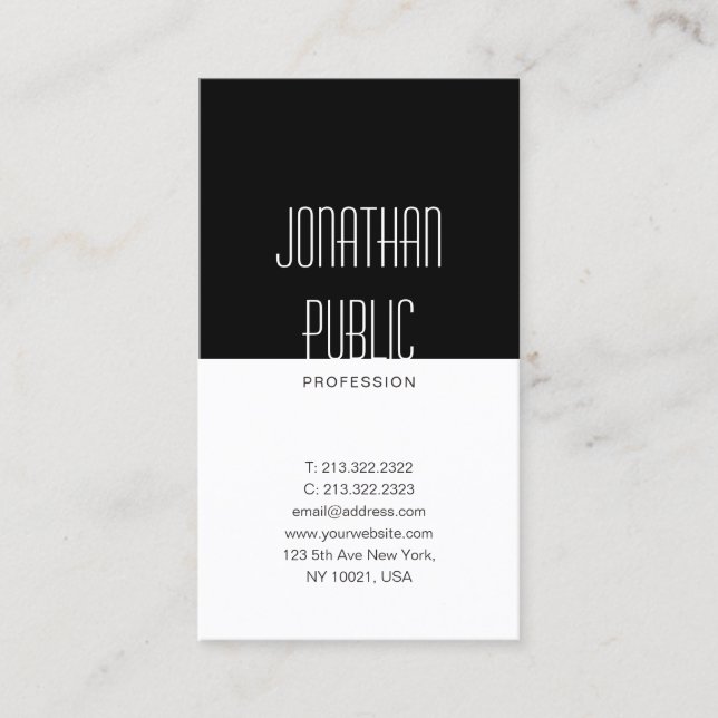 Carte De Visite Elégant Black White Professionnel Propre Design Lu (Devant)