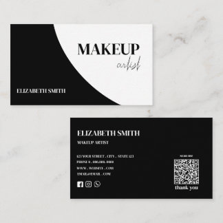 Carte De Visite Elegant black &white QR code makeup artist 