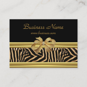 Carte De Visite Elégant Black Zebra Stripe Gold Bow