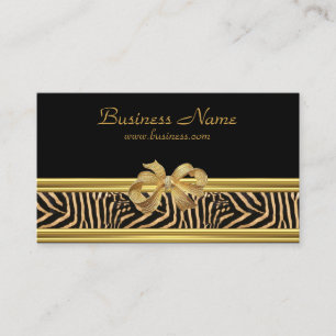 Carte De Visite Elégant Black Zebra Stripe Gold Bow