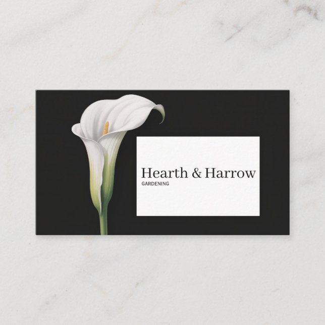 Carte De Visite Elégant blanc Calla Lily Noir Botanique (Devant)