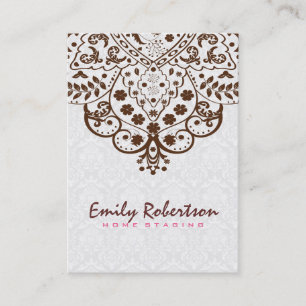 Carte De Visite Elégant blanc Damas Brown Vintage dentelle