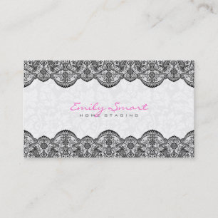 Carte De Visite Elégant blanc Damas noir dentelle