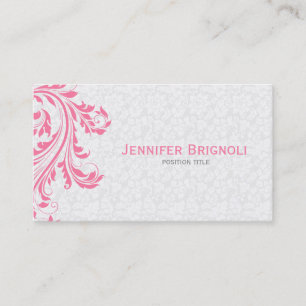 Carte De Visite Élégant blanc Damas rose floral torse