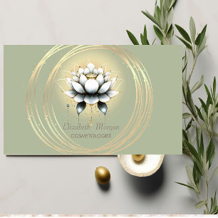 Carte De Visite Élégant blanc Lotus Gold Cercles Vert