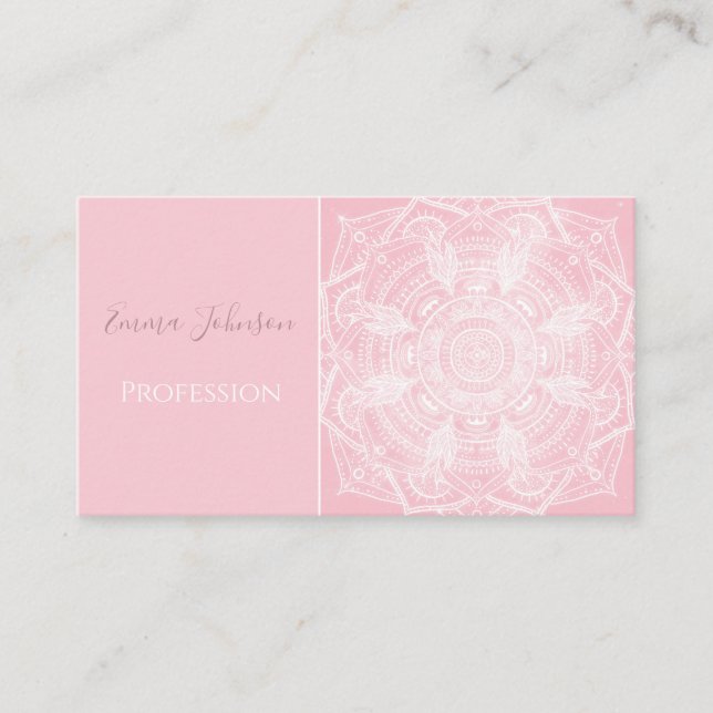 Carte De Visite Elégant blanc Mandala rose Nebula Design (Devant)