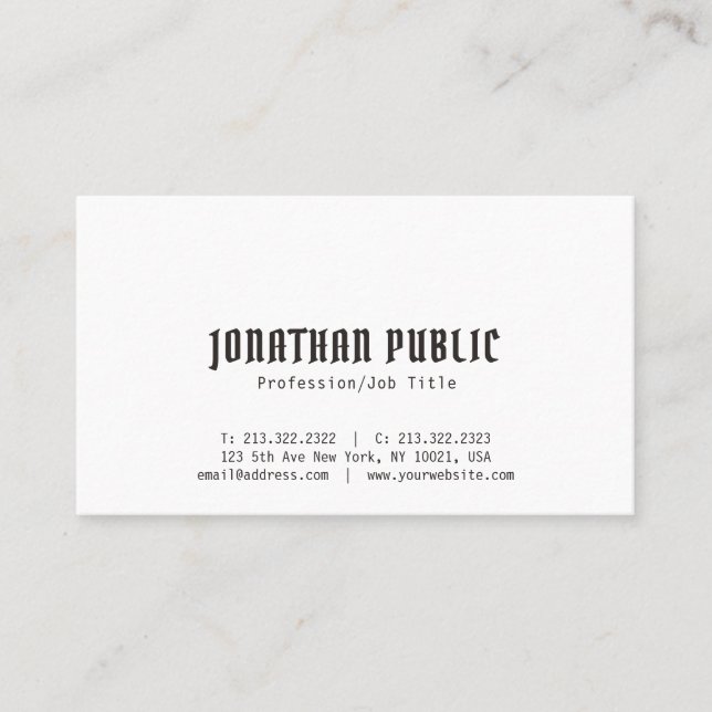 Carte De Visite Elégant Blanc Professionnel Moderne Design simple (Devant)