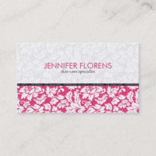 Carte De Visite Élégant blanc rose des Damas florales