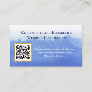 Carte De Visite Elégant bleu aquarelle QR Code Mariage site Web