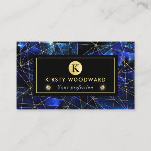 Carte De Visite Elégant bleu et or Midnight Crystal Galaxy