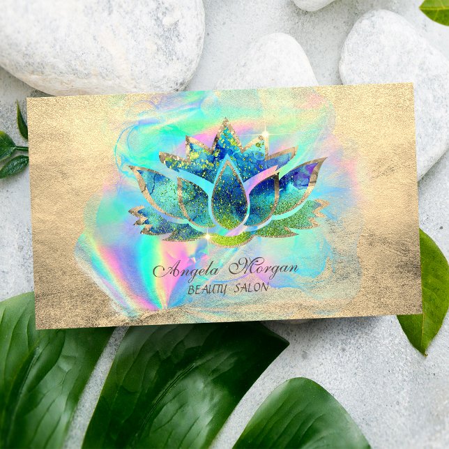 Carte De Visite Élégant bleu Lotus Flower Holographic Inc (Créateur téléchargé)