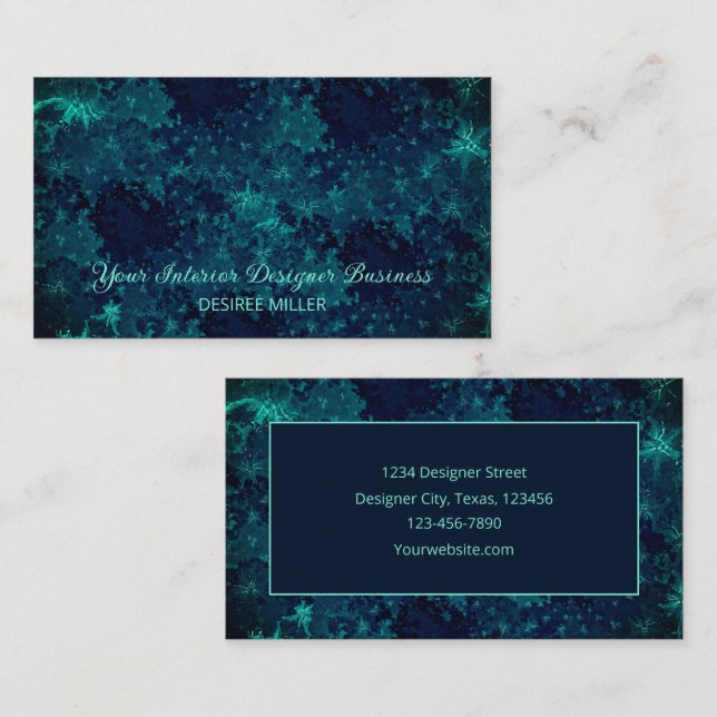 Carte De Visite Elégant bleu marine foncé Turquoise Unique aquarel (Devant / Derrière)