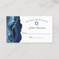 Elégant bleu marine Gold Bar Mitzvah Place Card