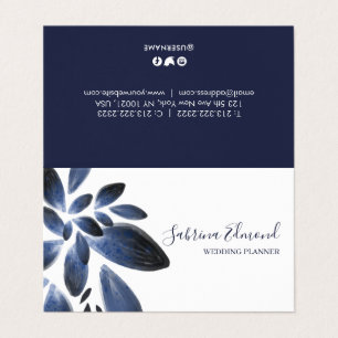Carte De Visite Elégant bleu marine Succulent Foliage Signature